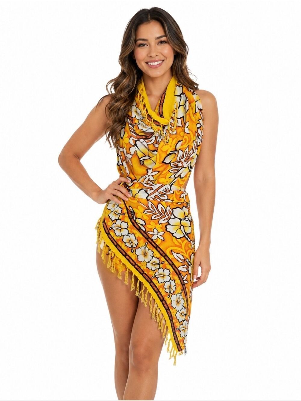 Planet Surf Hawaii Made in USA Multiway Rayon Sarong Wrap  Yellow & White Floral